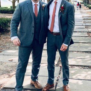 MID BLUE HERRINGBONE FLECKS DONEGAL TWEED SUIT